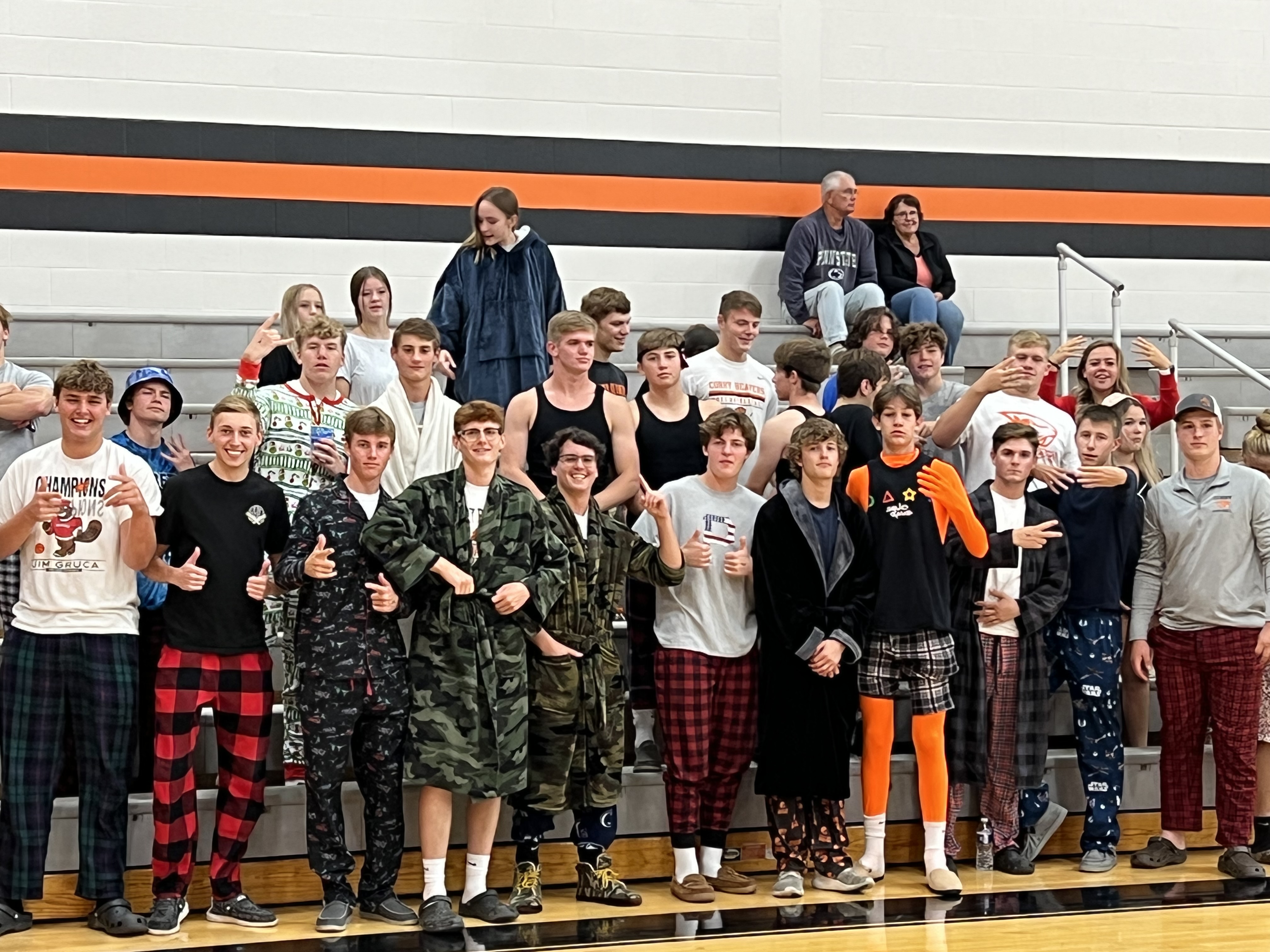 Students dressed in Pajamas to Support the Girls Volleyball game