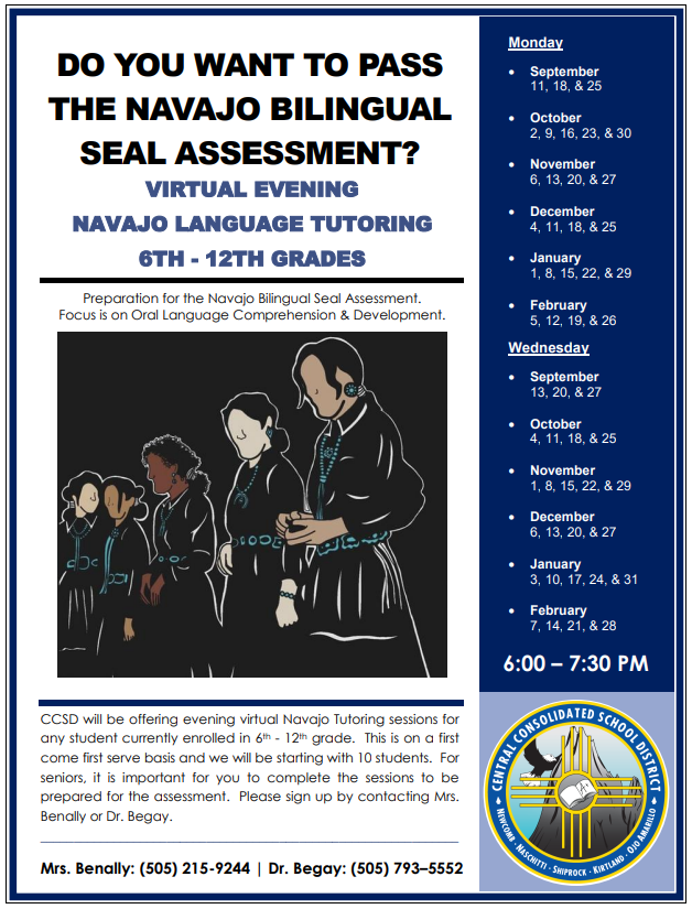 Notice, Navajo Language Tutoring for Navajo Bilingual Seal Assessment