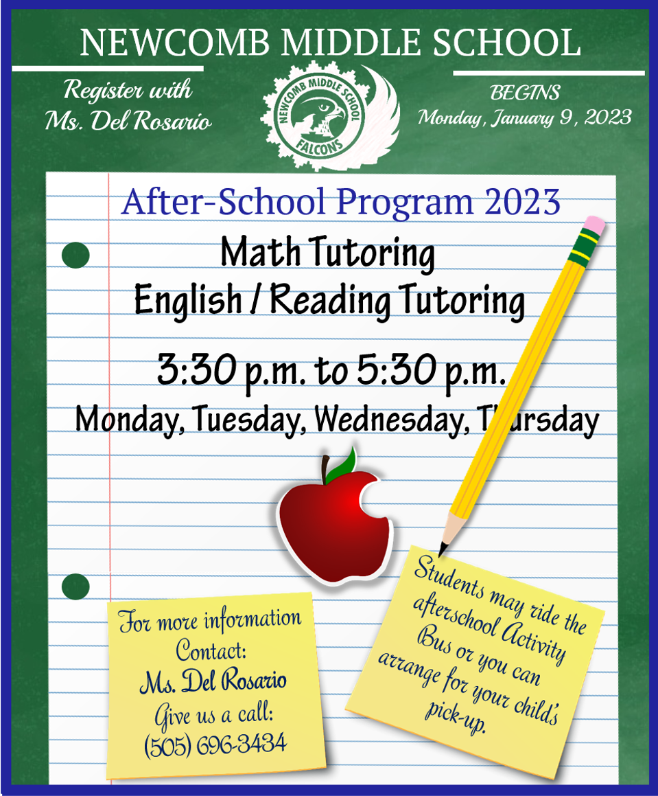 Newcomb Middle School - After School Program 2022 - Math Tutoring, English/Reading Tutoring