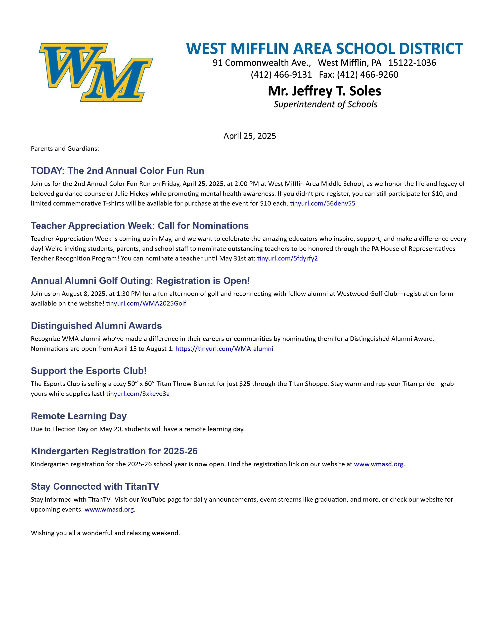 4/25/2025 Superintendent Update