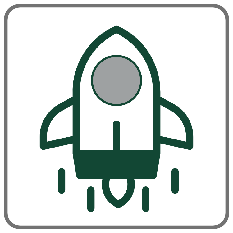 A green and gray rocket ship.