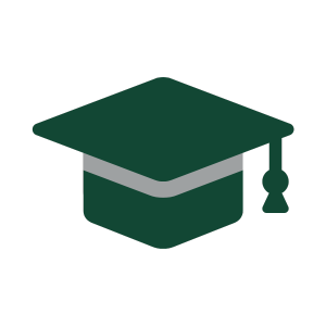 A green and grey graduation cap.