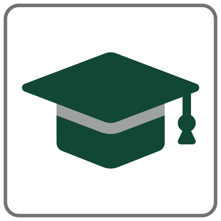 A green and grey graduation cap.