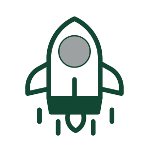 A green and gray rocket ship.