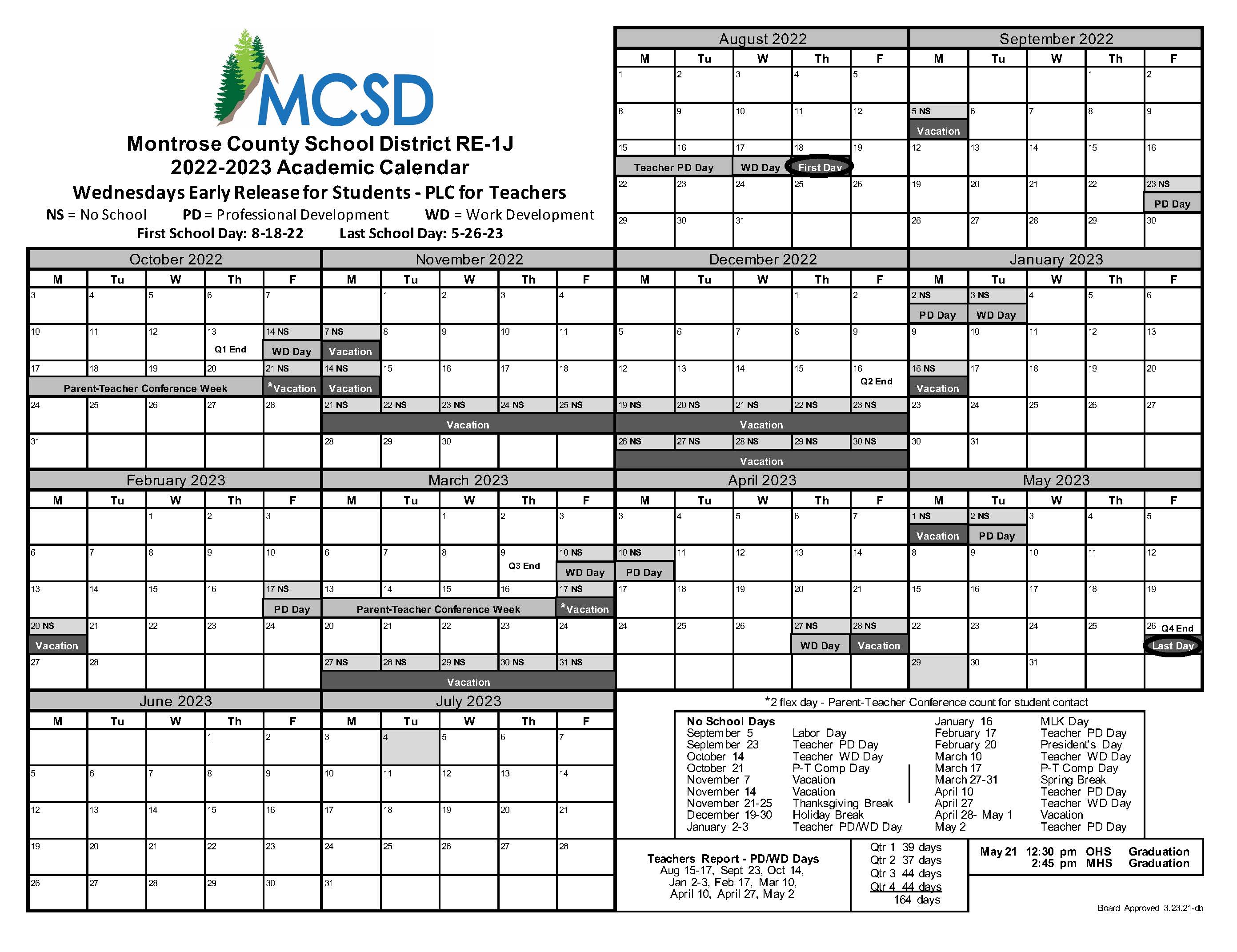 2022-2023 School Year Calendar
