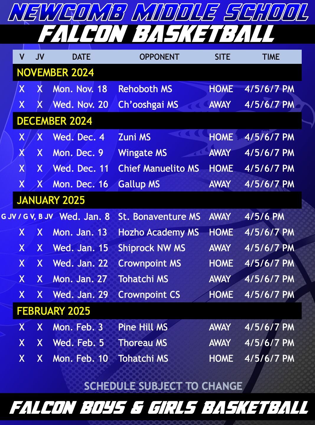 Sports - WINTER Schedule SY 24/25