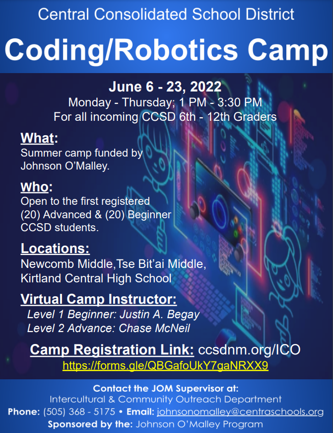 CCSD Coding / Robotics Camp 2022 Flyer