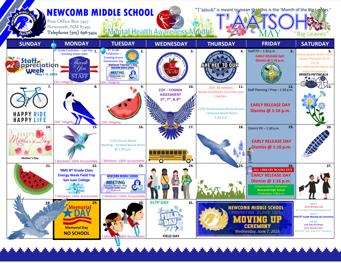 Newcomb Middle School - May School Calendar 2023