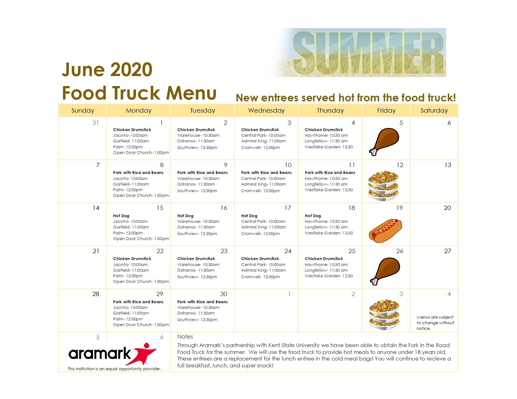Article Aramark Now Serving Hot Lunches During Summer Break
