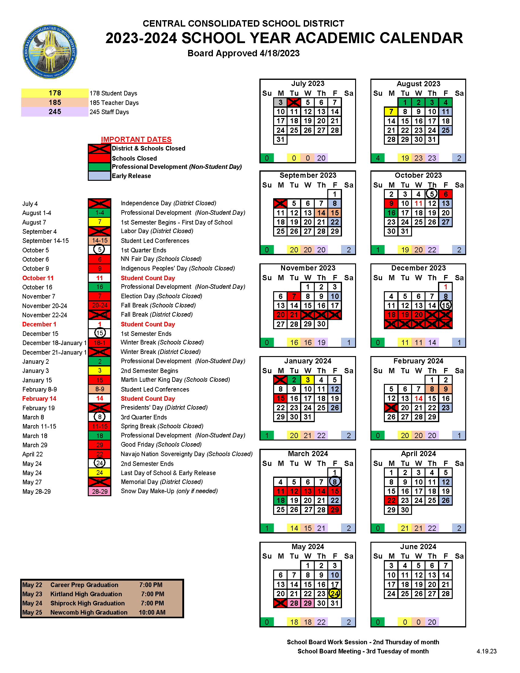Central Consolidated School District Calendar 2024