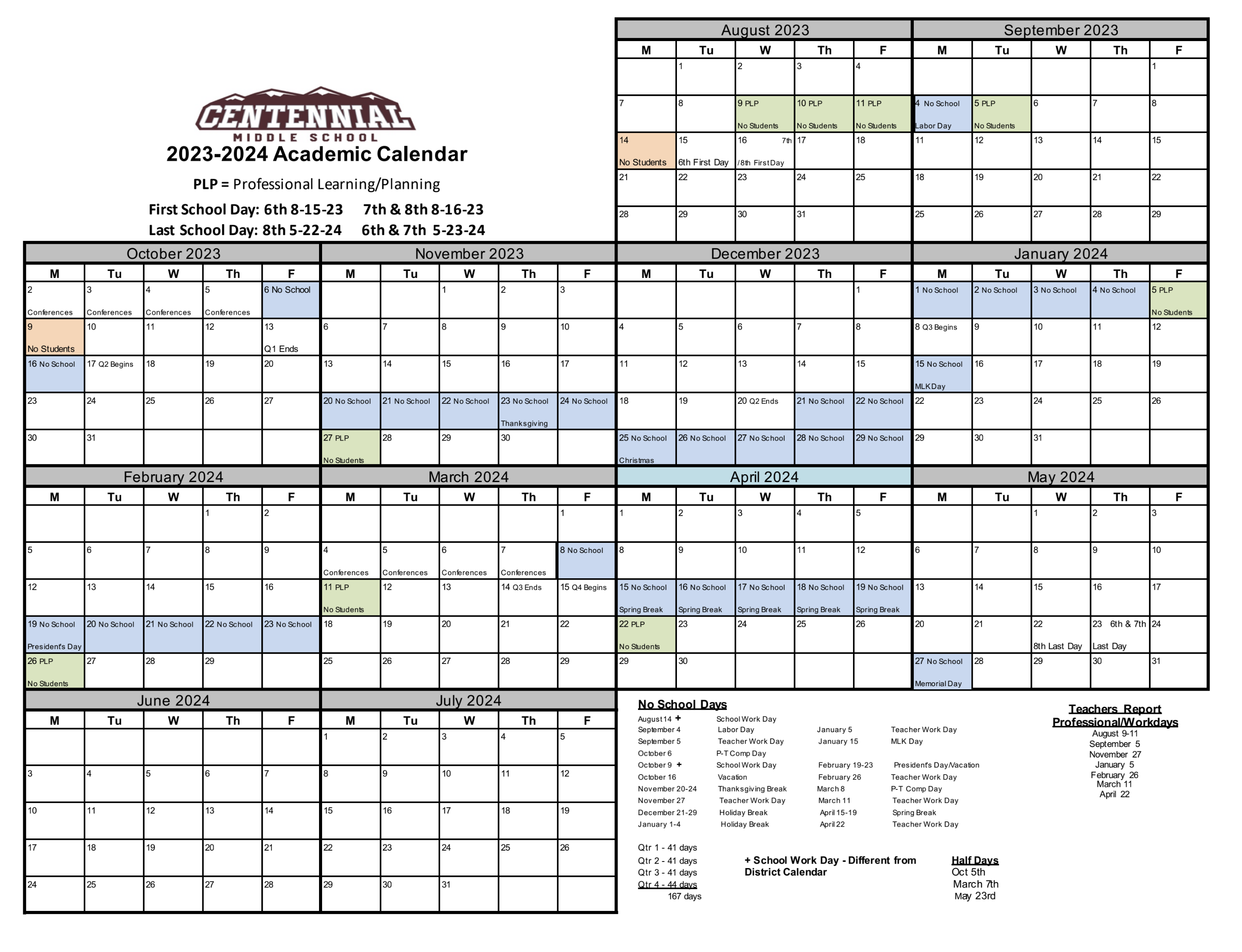 20232024 Centennial Middle Calendar