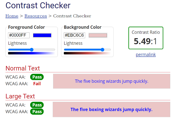 Contrast Checker online tool