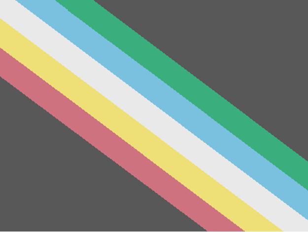A black background with muted, slanted color stripes through the middle. The colors are green, blue, white, yellow, and red. 