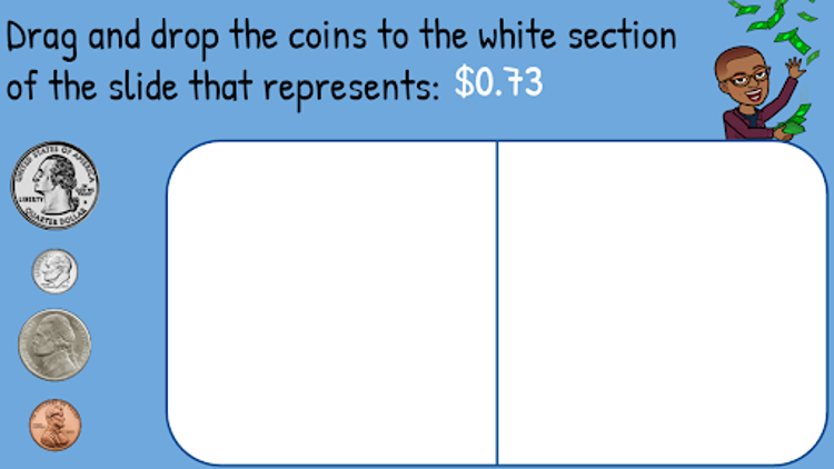 a screenshot of a presentation slide built in Google Slides about counting money