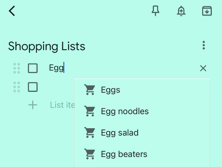 Google Keep's shopping list function