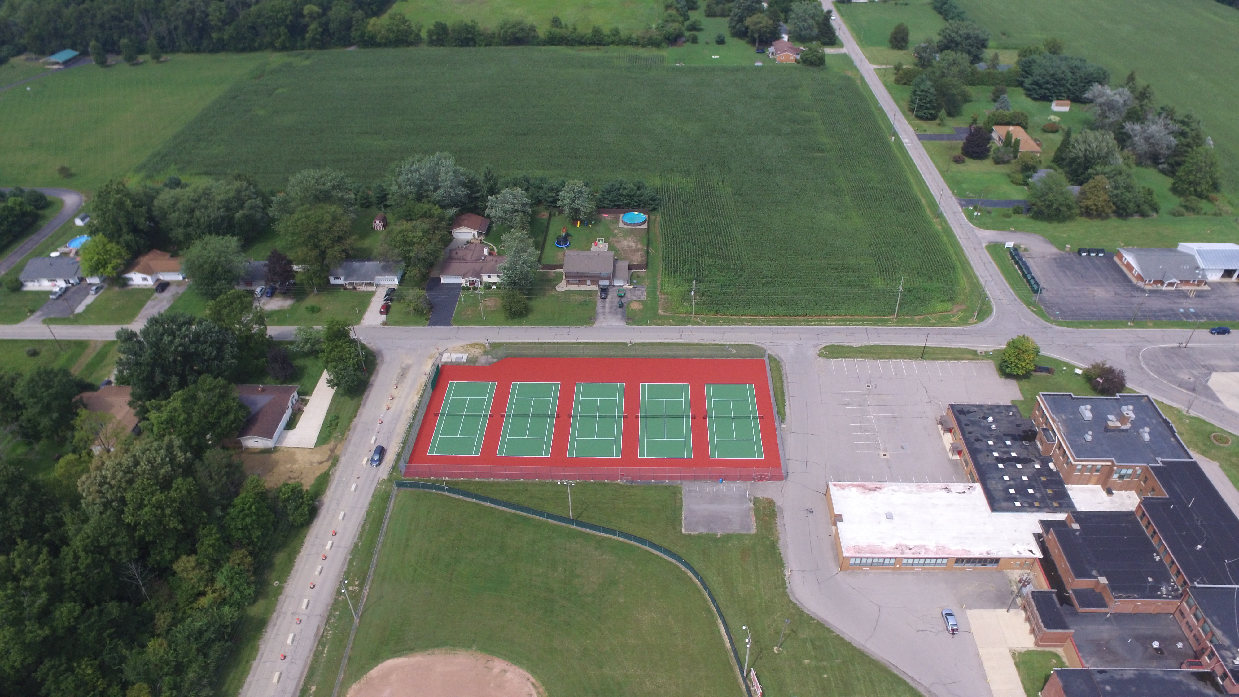 Aerial view of new tennis courts 