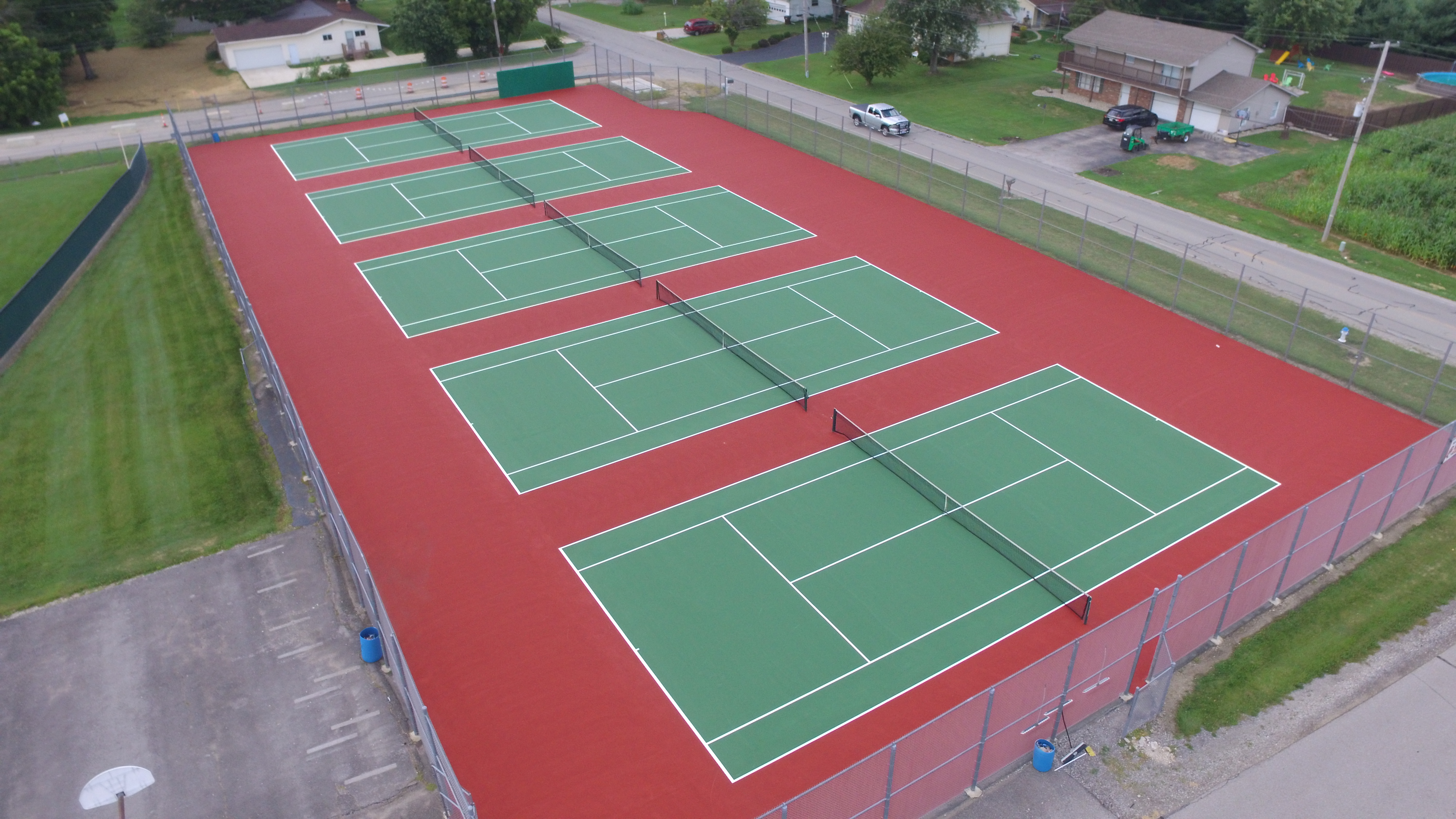 Aerial view of new tennis courts, closer view
