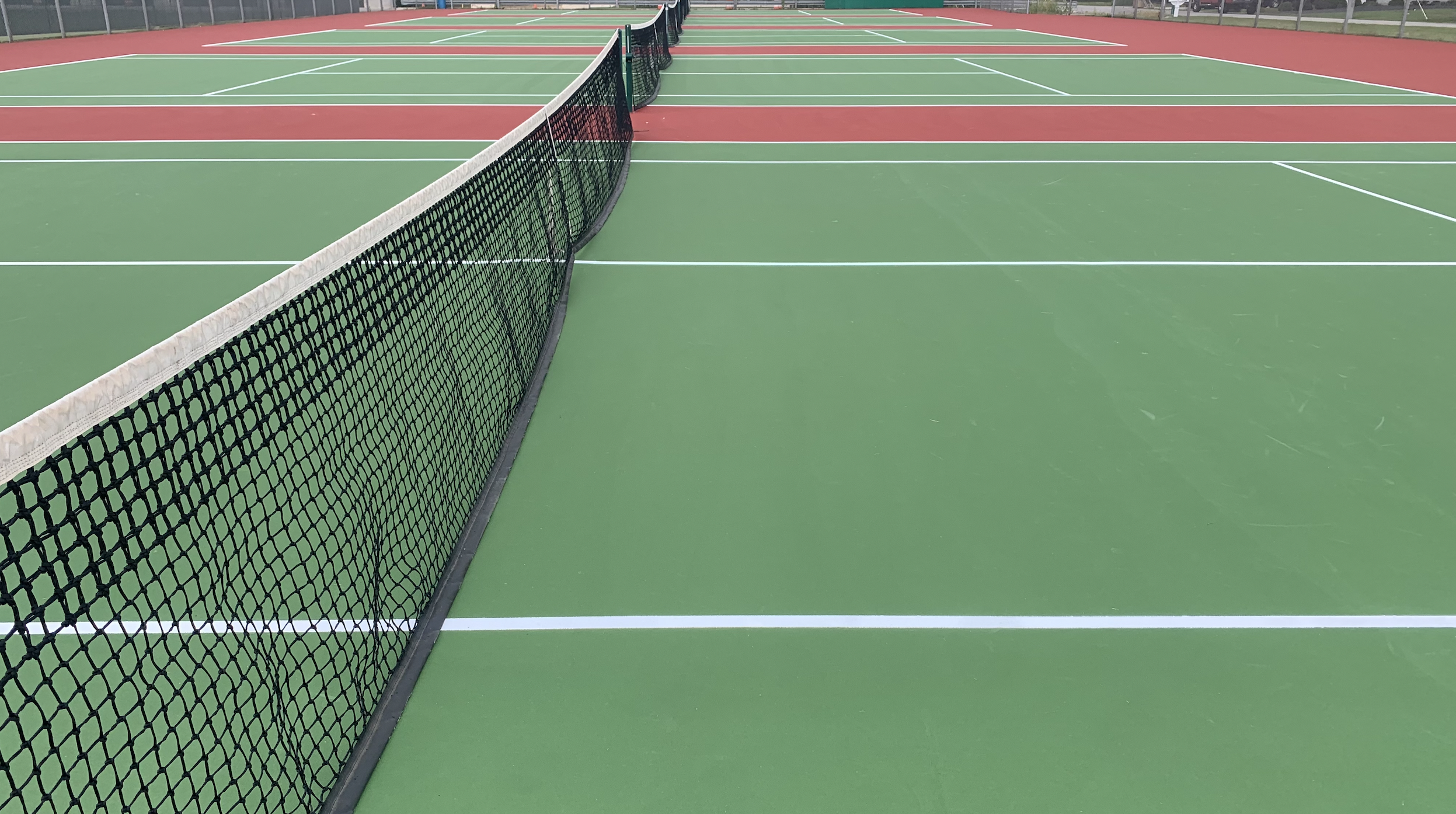 close-up view of new tennis court