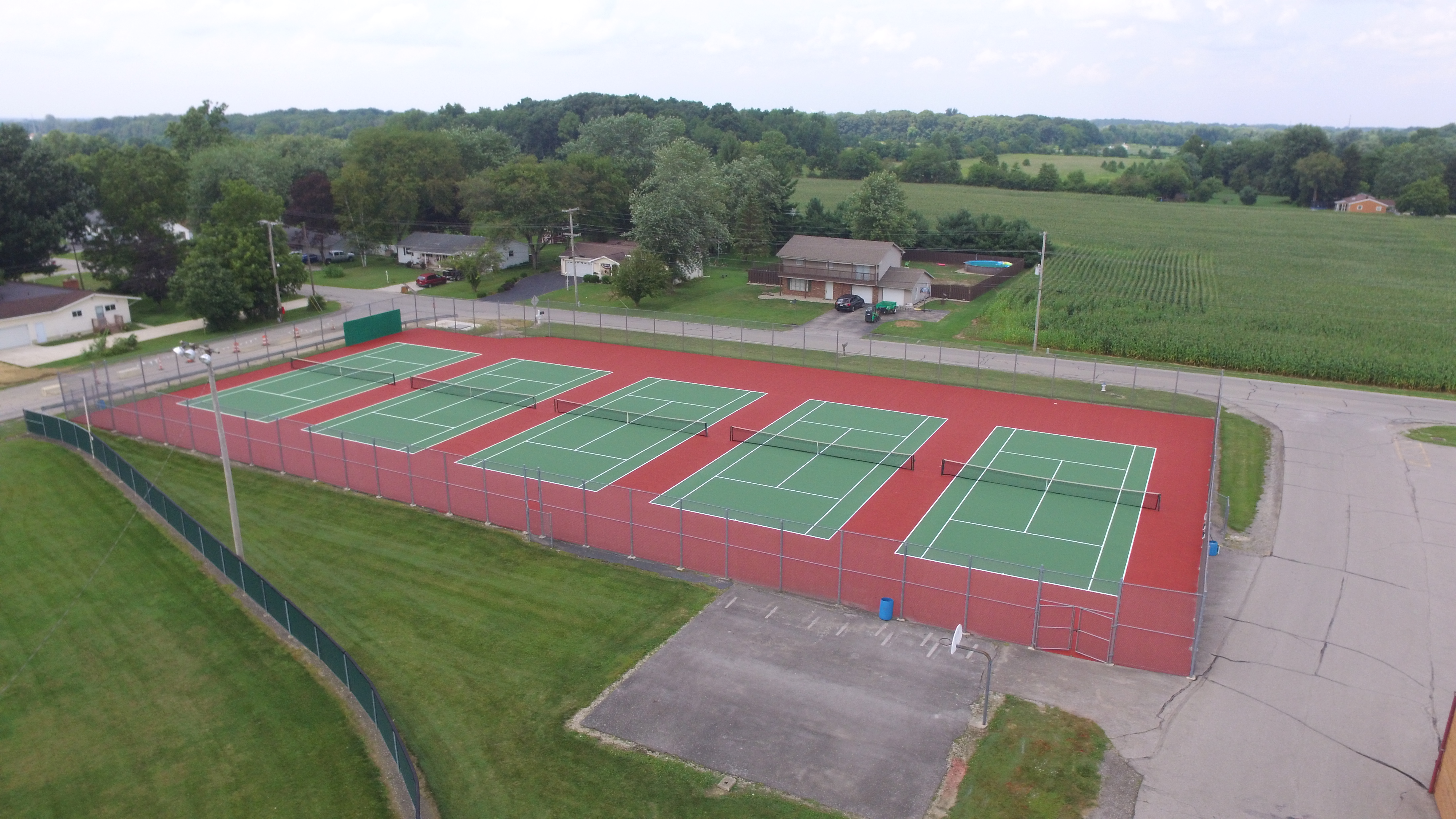 Aerial view of new tennis courts, closer view