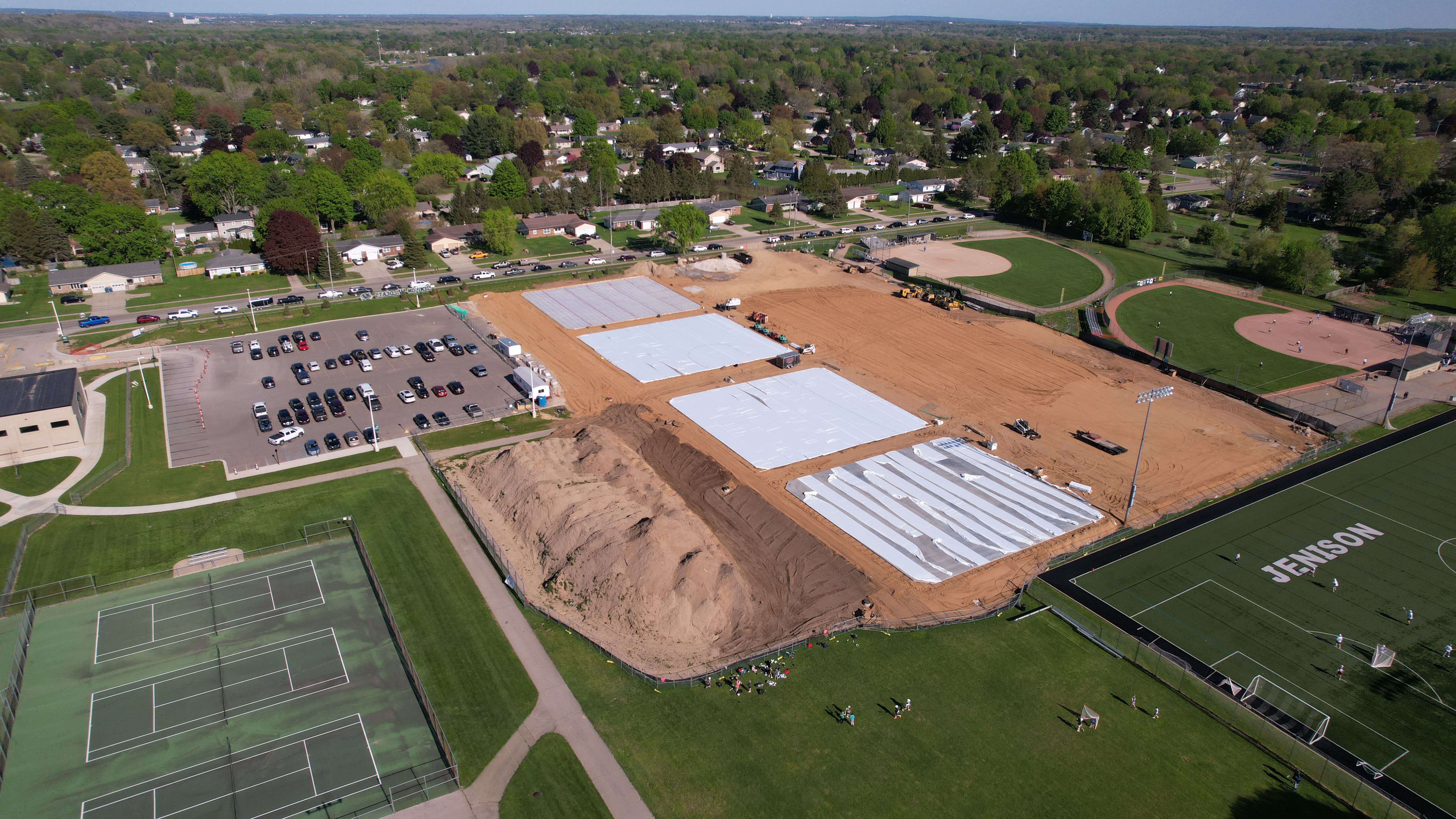 Aerial of Tennis Court Construction