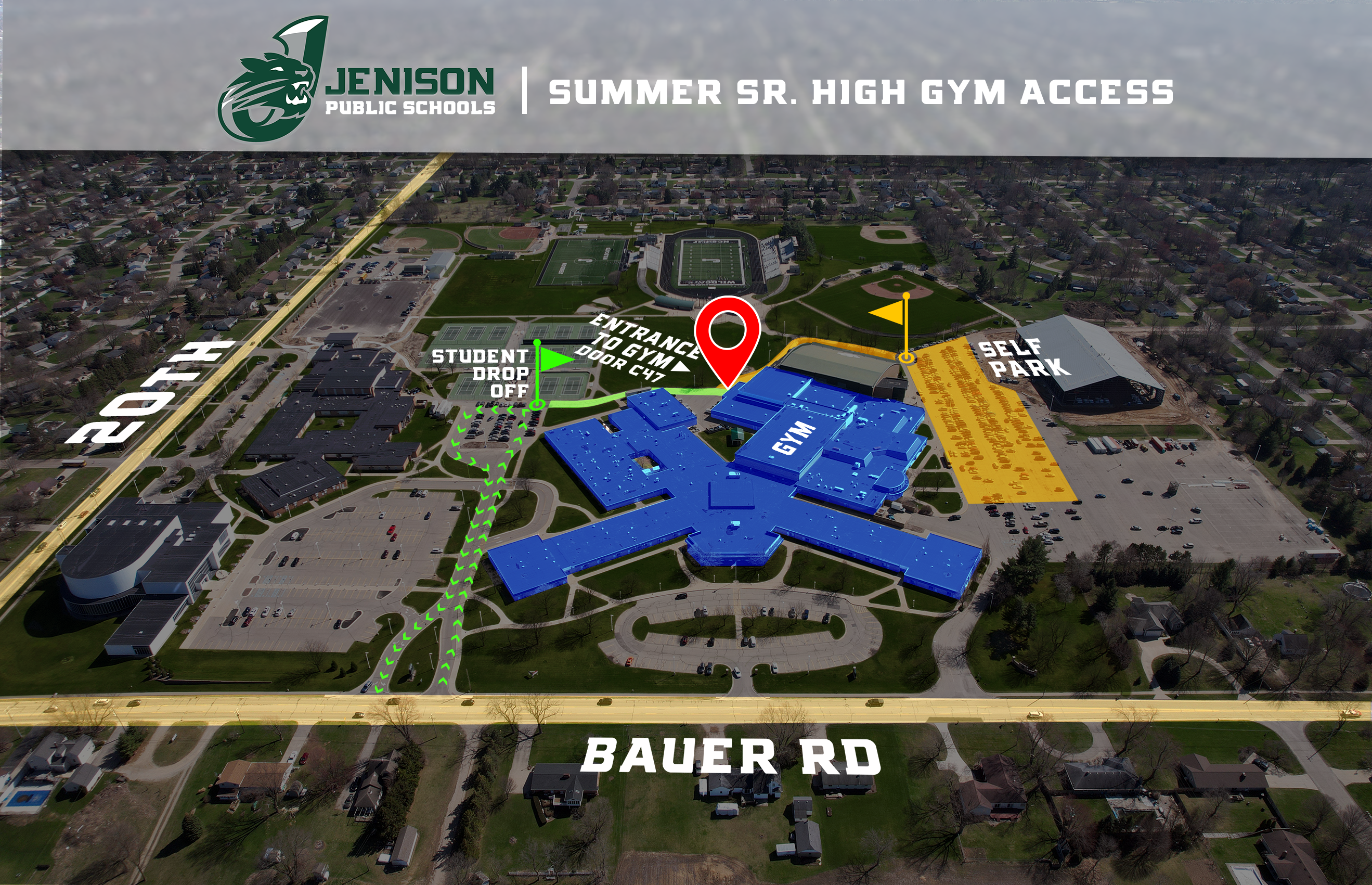 Map of access points to HS gym for summer