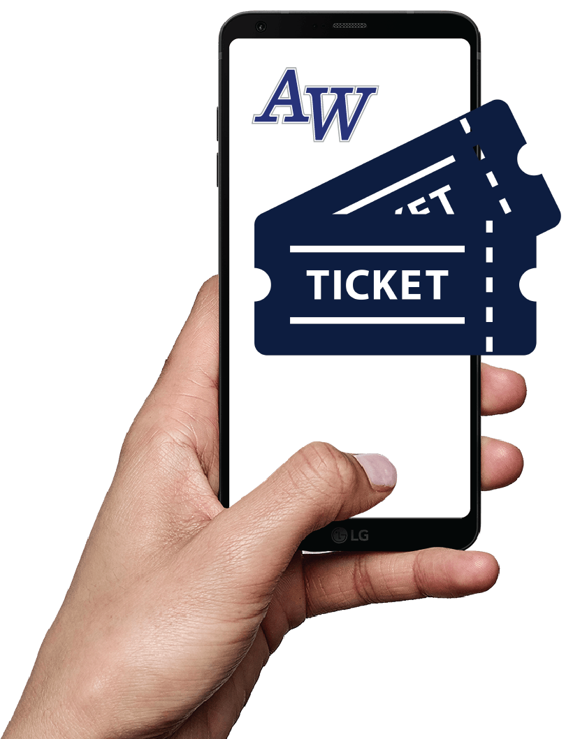 hand holding cell phone with image of tickets on screen