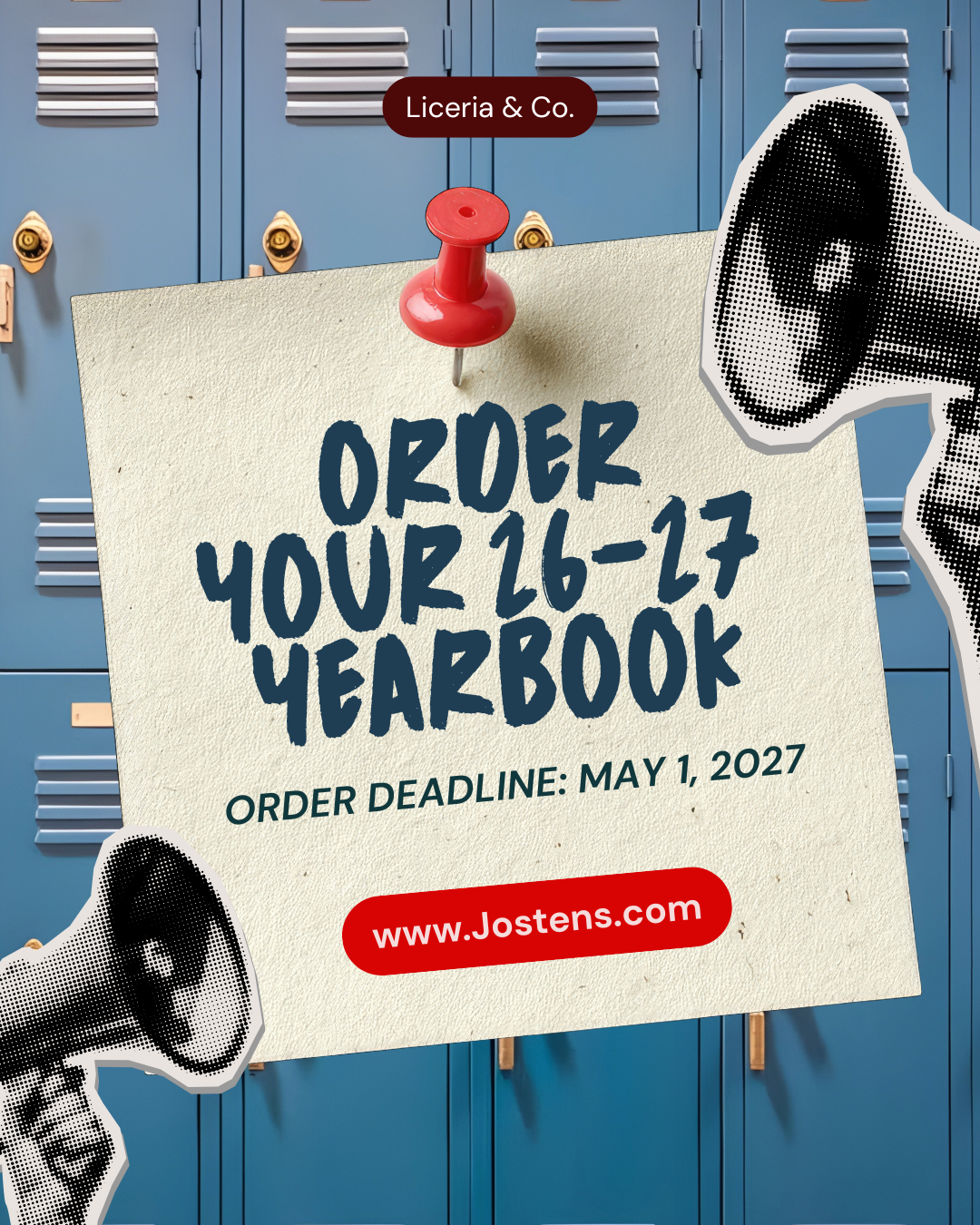 Order your 2026-2027 yearbook by May 1 - www.Jostens.com