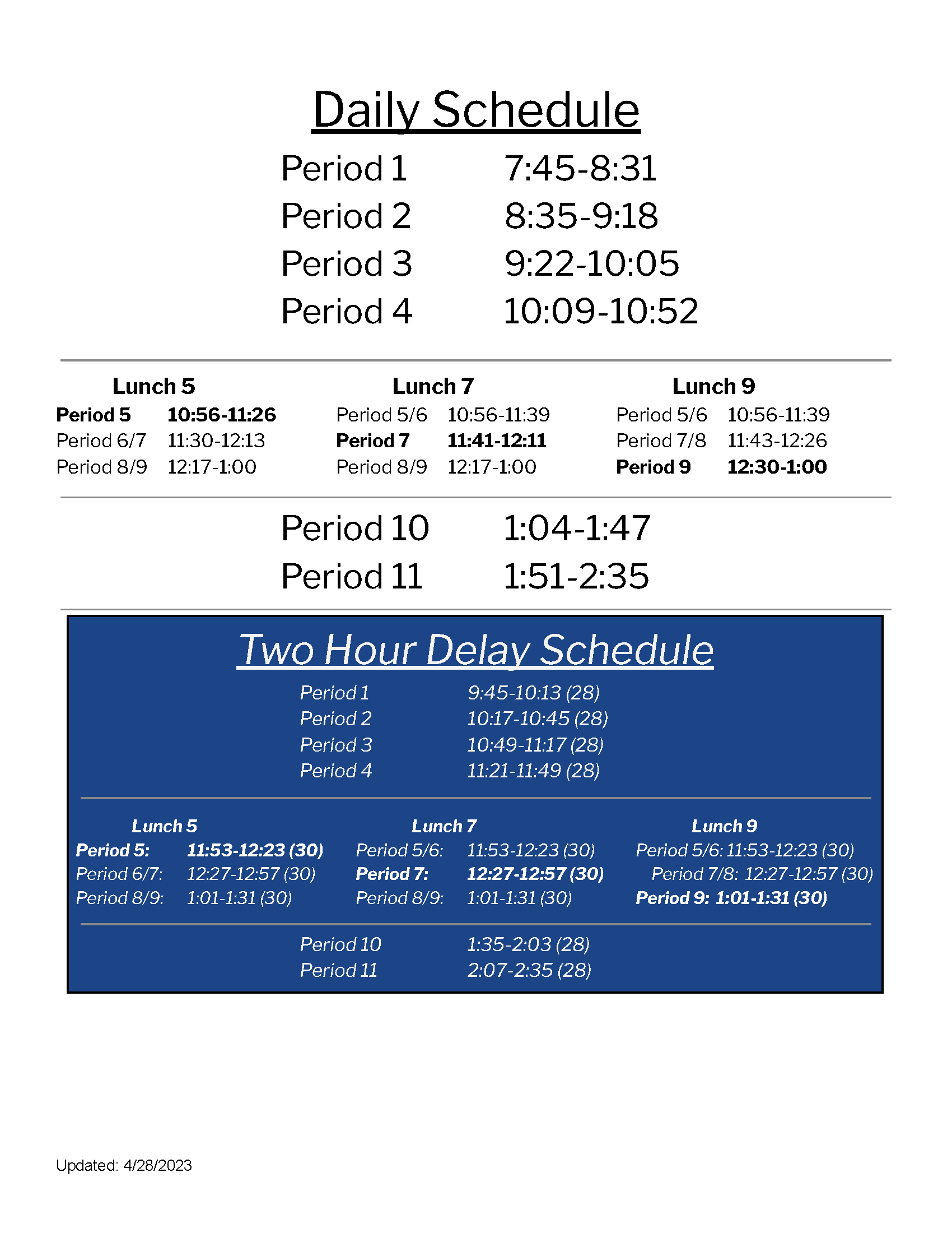 daily schedule jh