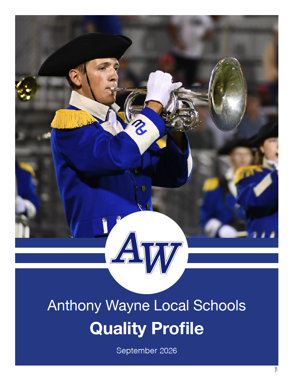 Cover of the Anthony Wayne Local Schools Quality Profile with a horn player in the band 