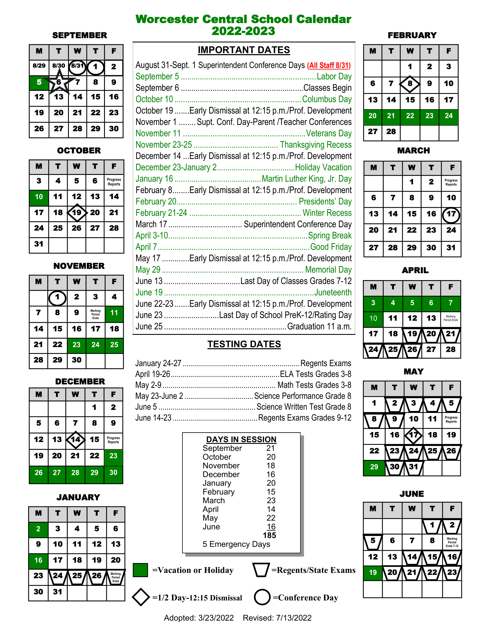 Worcester Central School District Calendar 20242025