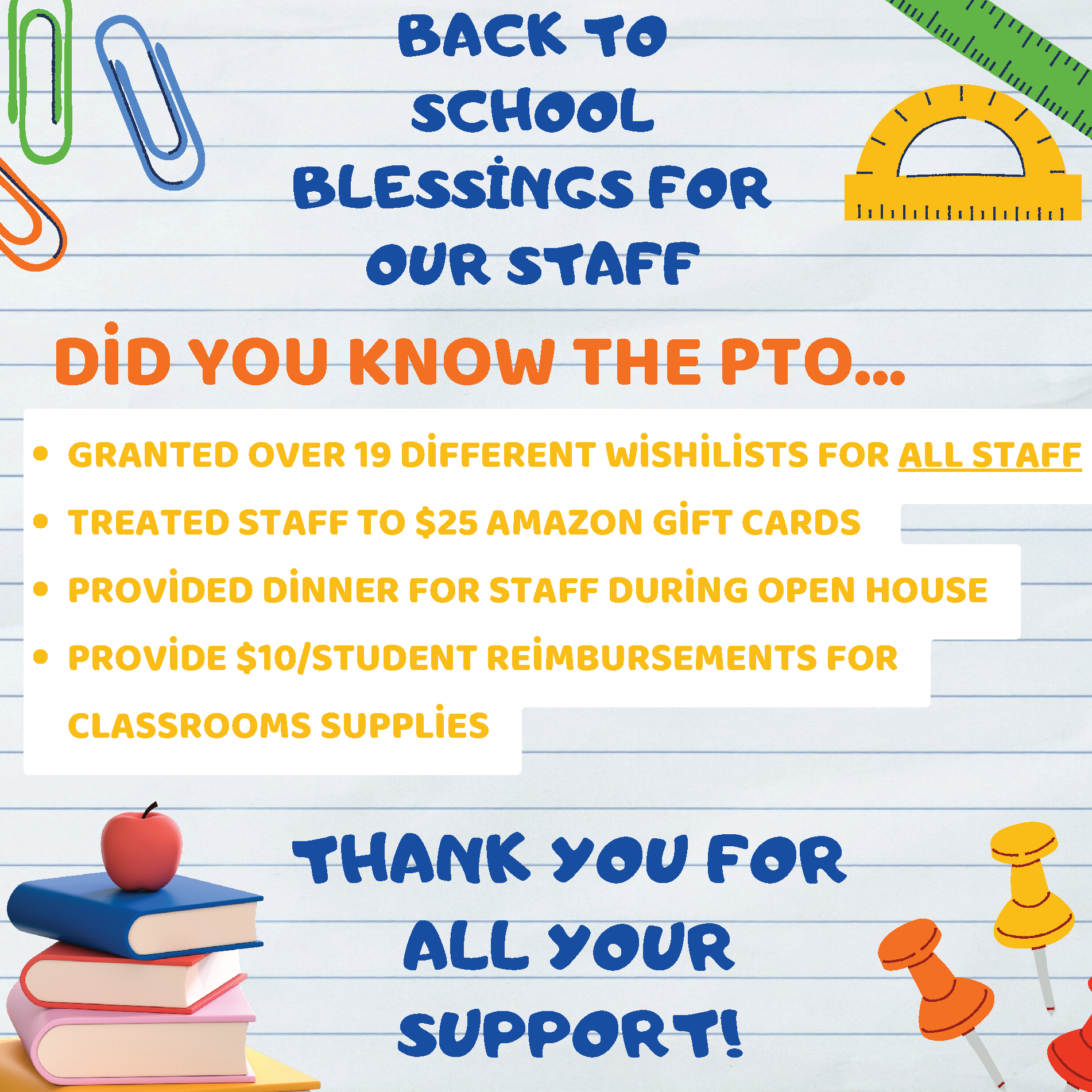 Did you Know the PTO Blessed School Staff with Back to School Items