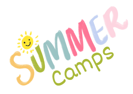 Summer Camp colorful text with a sunshine