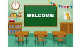 Classroom with a welcome chalkboard