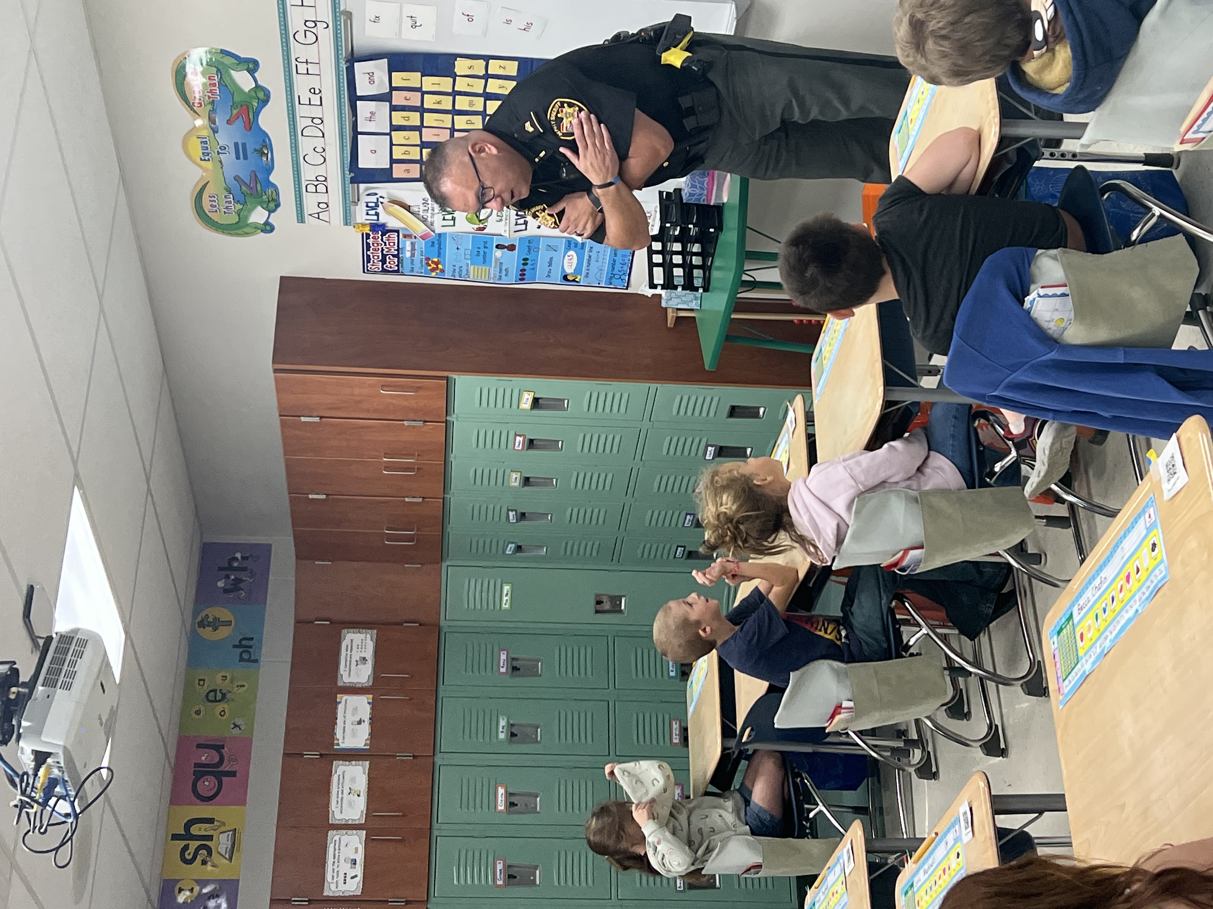 Sgt. Burke speaking to Mrs. Neal's students