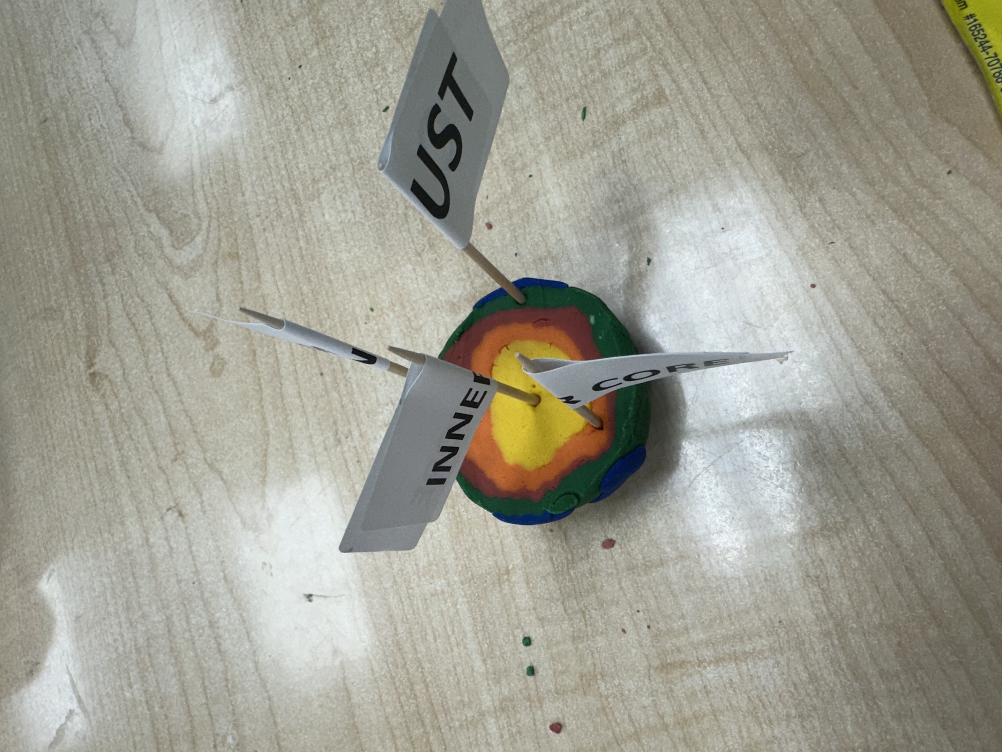 One of the student's Earth model showing the layers of the earth's crust.