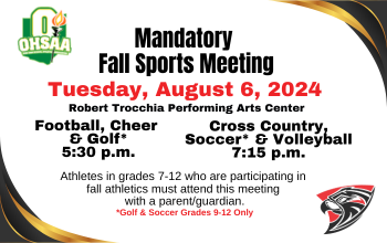 Save the Date August 6 for fall athlete meeting.