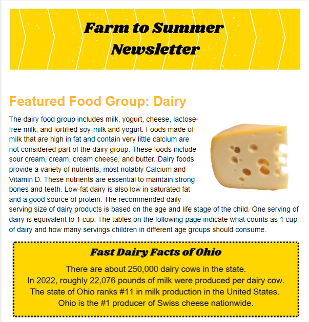 Farm to Summer Newsletter, click the link provided to read the entire newsletter.