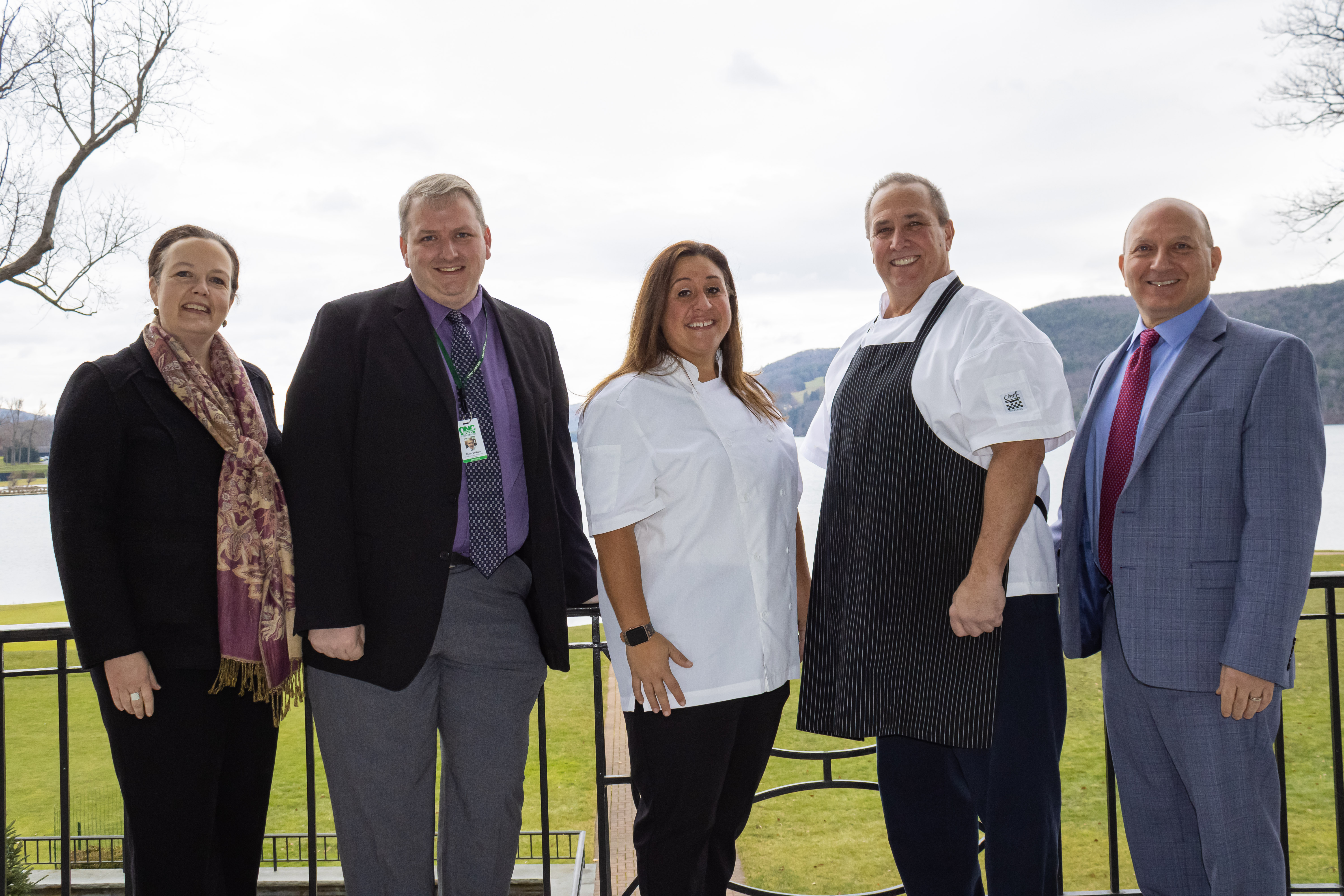 Pictured left to right: Dr. Catherine Huber, ONC BOCES District Superintendent, Ryan DeMars, ONC BOCES Director of CTE, Alternative Education and Adult Education, Jody Albano, ONC BOCES Culinary Arts Instructor, Jim Perillo, The Otesaga Resort Executive Chef, Marty Rosenthal, The Otesaga Resort Chief Operating Officer