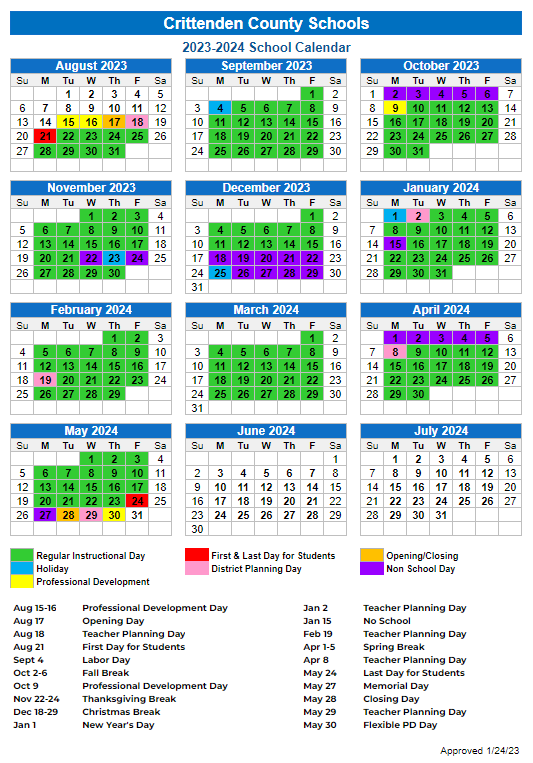 Crittenden County Schools Calendar 2024 and 2025