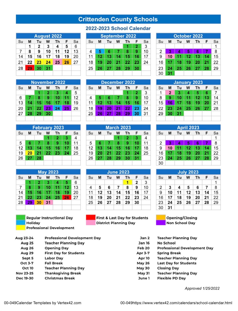 Crittenden County Schools Calendar 2022 and 2023