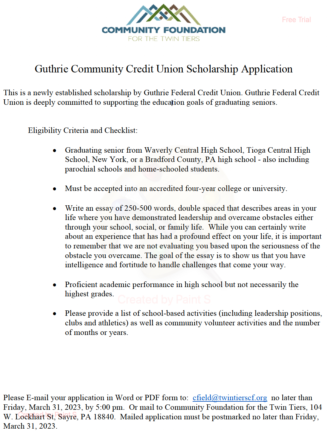 High School Scholarship Application and Requirements